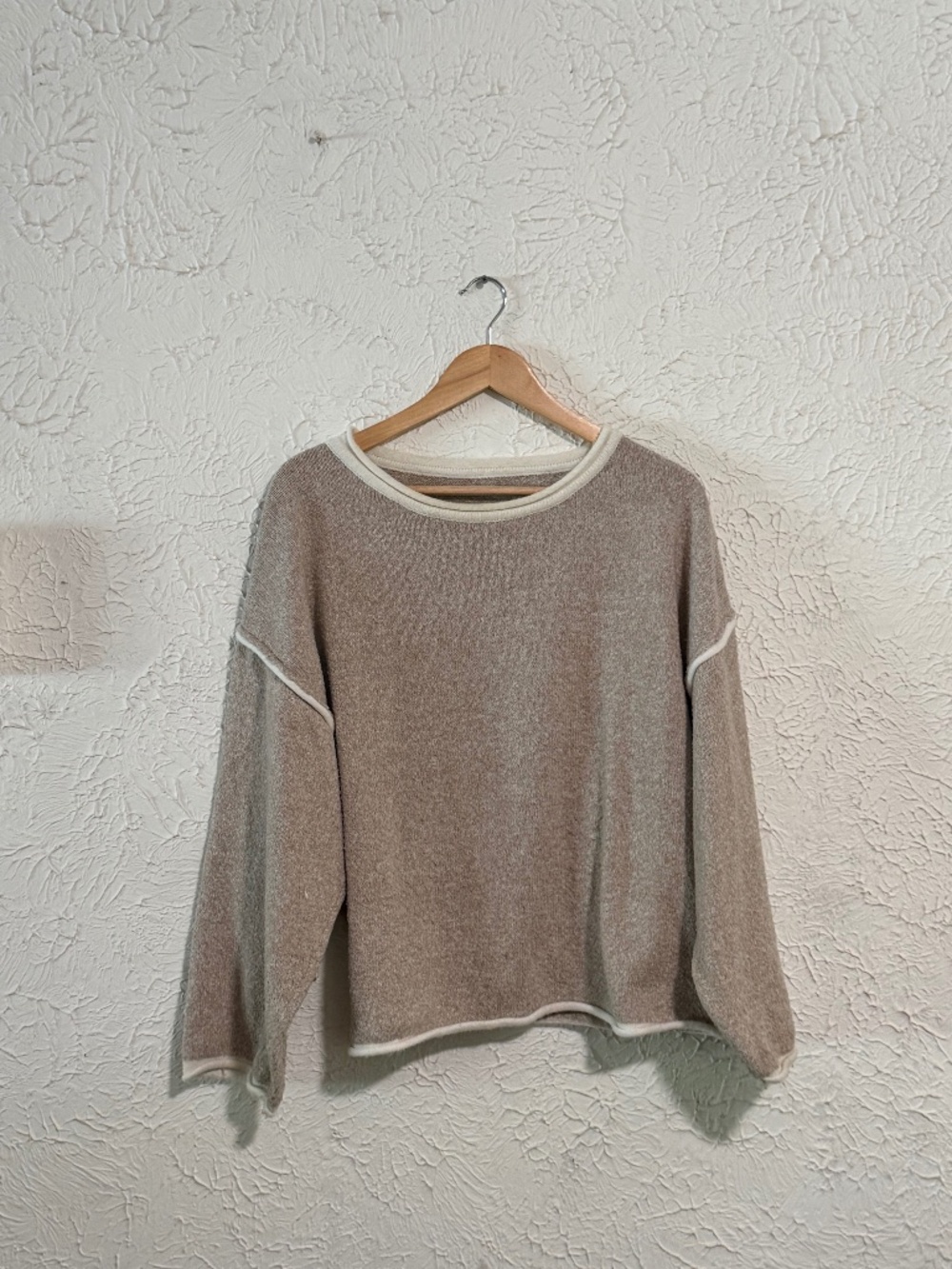 Womens Soft Knit Oversized Sweater Tan Cream S/M Minimalist